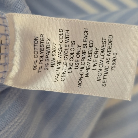 LIZ CLAIBORNE BRAND WOMEN'S BLUE & WHITE STRIPES 3/4 SLEEVES TOP SIZE LARGE - Picture 14 of 16